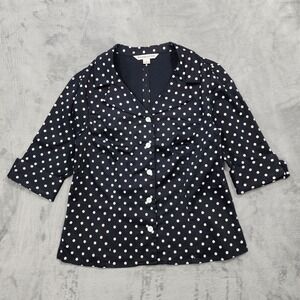 Vintage Pendleton Top Womens S Black White Polka Dot 3/4 Sleeve Button Up Preppy